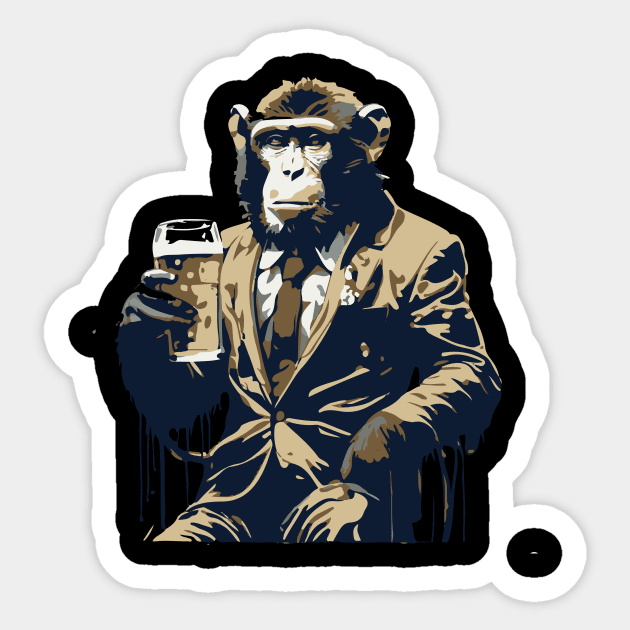 monkey drinks beer Sticker by lkn